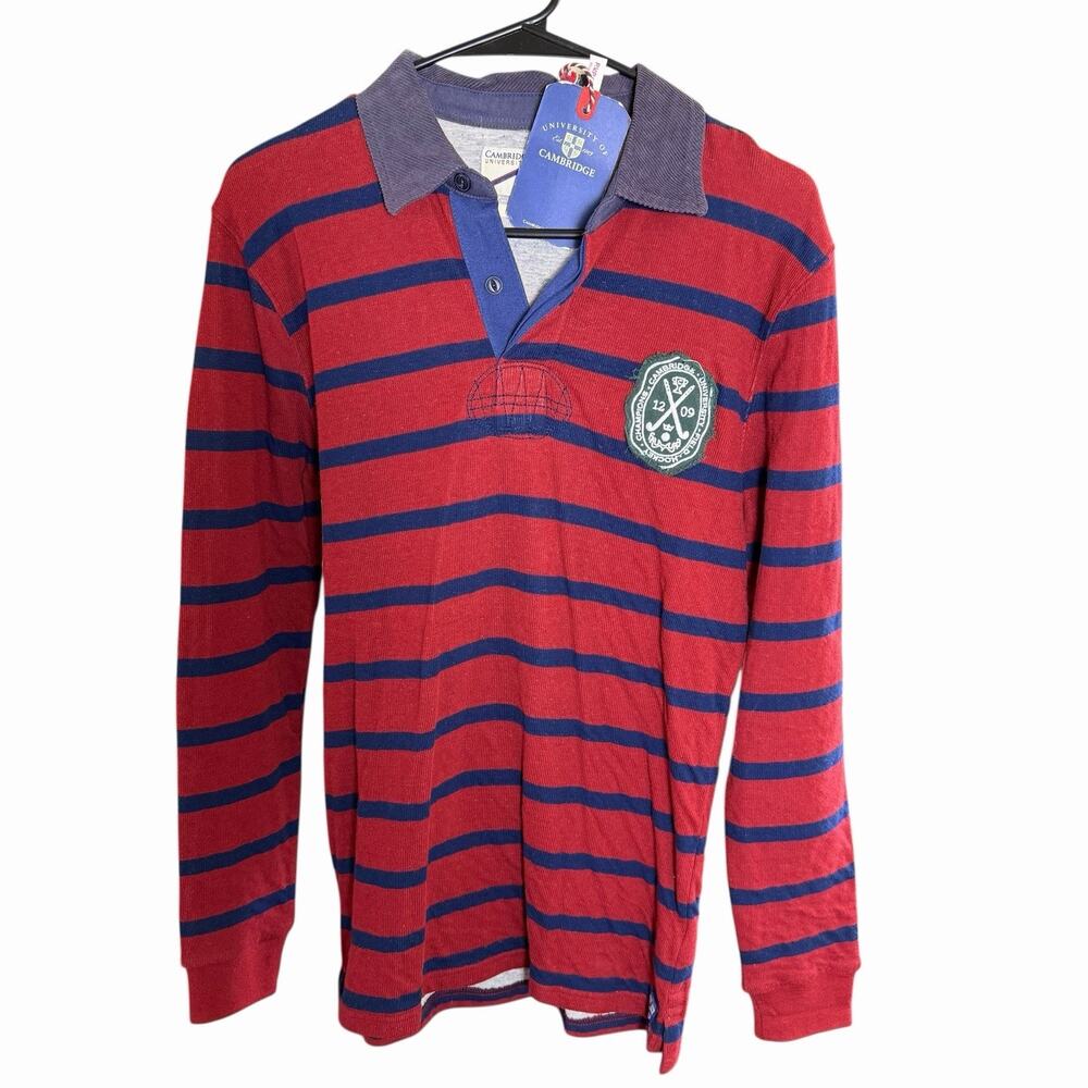 Vtg Y2K Cambridge University X Pepe Jeans Rugby Polo Shirt Red Blue Stripes Prep